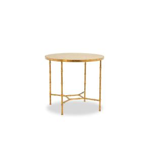 Pedestal Table With Bamboo-style Gold Metal Base And Gray Marble Top Ls6681