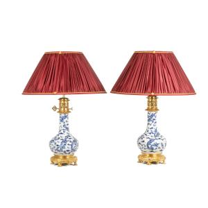 Pair Of Porcelain Lamps Decorated With Dragons, Gilt Bronze. Circa 1880 Ls6682