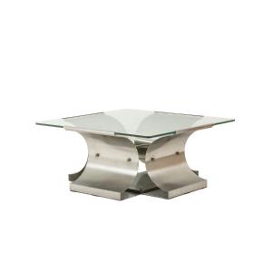 François Monnet, For Kappa. Brushed Steel And Glass Coffee Table. 1970 Ls6683454