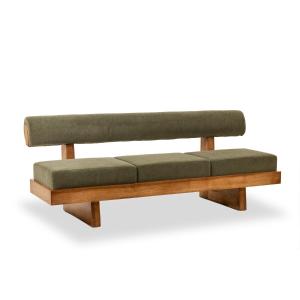 3-seater Sofa In Light Ash Wood And Green Mohair Velvet. Contemporary Ls6656