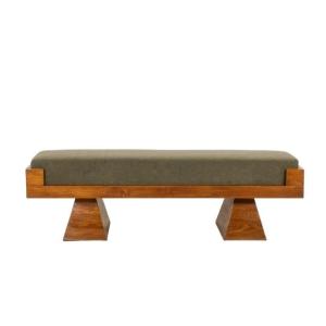 Bench In Ash Wood And Green Mohair Velvet. Contemporary Ls6663