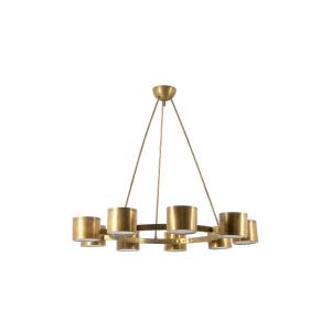 Circular Chandelier In Matte Golden Brass. Contemporary Italian Work. Ls6583b