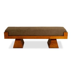 Bench In Ash Wood And Green Mohair Velvet. Contemporary Ls6663702/1