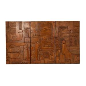 Victory Of Segonzac. Carved Wooden Triptych Panel. Contemporary. Ls67765019