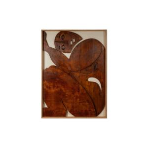 Bas-relief Panel “sortez Du Cadre !” In Weathered Wood. Contemporary. Ls67783015