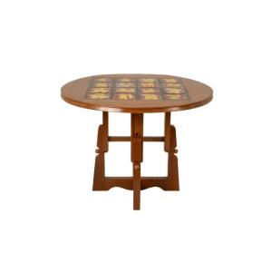 Guillerme And Chambron. Oak And Ceramic Pedestal Table. 1970s-80s Ls 6735672