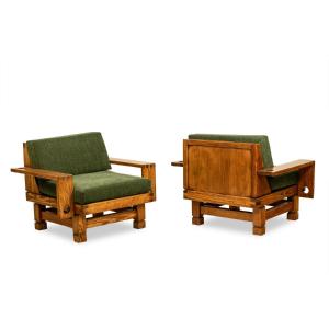 Pair Of Modernist-style Armchairs Made Of Pitch Pine. 1960s. Ls67312427