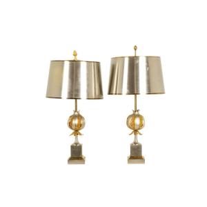 Maison Charles. Pair Of Bronze “grenade” Lamps. 1970s. Ls67481785