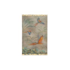 Painted Canvas Depicting Parrots In A Tropical Forest. Contemporary.