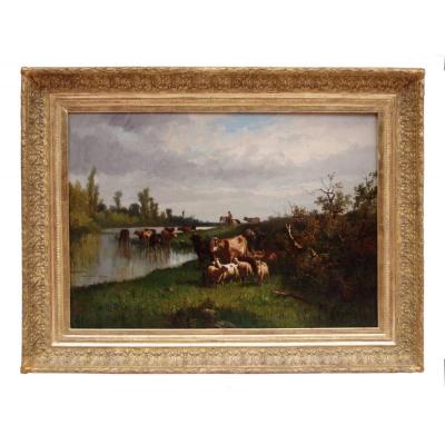 Antonio Cortes, Pastoral Scene, Oil On Canvas, 19th Century - Ls20311151