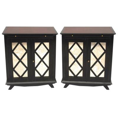 Pair Of Black Lacquered Sideboards With Braces, Circa 1950 - Ls27931601