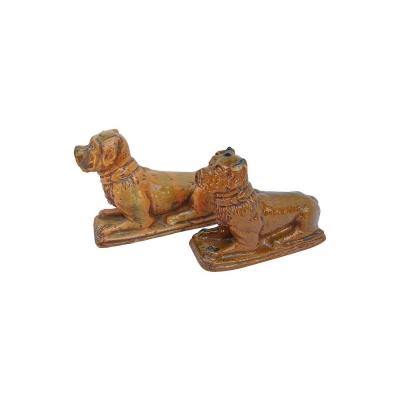 Pair Of Enameled Earthenware Boxer Dogs, Circa 1900 - Ls2560351