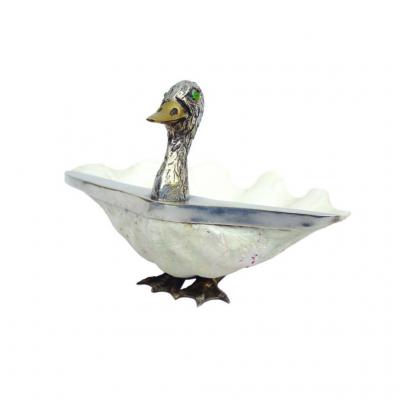 Shell And Silvered Brass Duck-shaped Trinket-bowl Sculpted, Italiy 1970 - Ls2959201