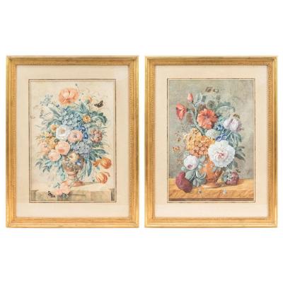 Pair Of Gouaches Flowers Bouquets, Late 19th Century - Ls3555601