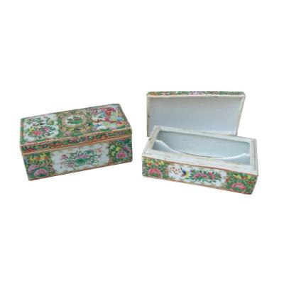 Pair Of Canton Porcelain Boxes, 1900 Period - Ls2562241