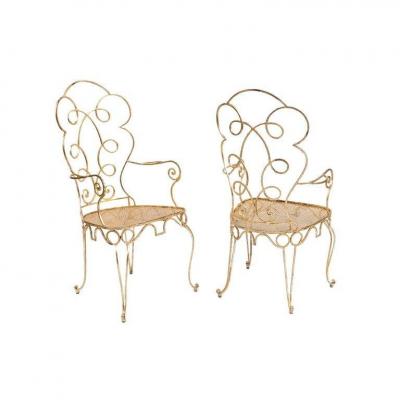 Pair Of Gilt Wrought Iron Armchairs, Circa 1990 - Ls38731551
