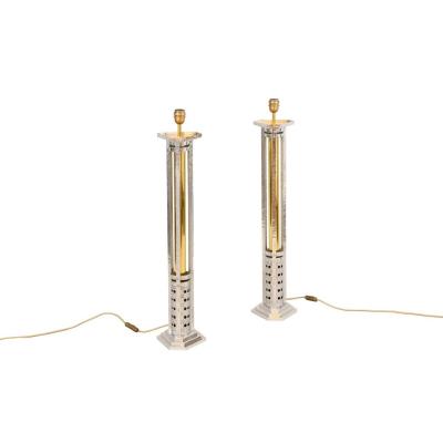 Pair Of Large Lamps In Cast Aluminium And Gilt Bronze, 1970’s - Ls3707711