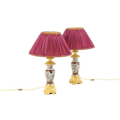 Pair Of Lamps In Valentine Porcelain And Gilt Bronze, Circa 1880 - Ls41221171