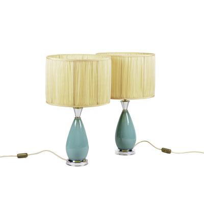 Pair Of Lamps In Blue Porcelain And Silvered Brass, 1970’s- Ls3278571