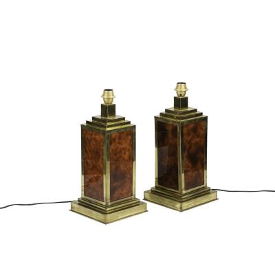 Pair Of Lamps In Bakelite And Gilt Brass, 1970’s - Ls4113301