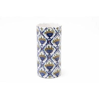 Vase In Polychrome Earthenware, Lattices And Vases Of Flowers Decor, 1950's - Op283