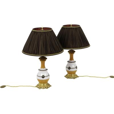 Pair Of Lamps In Orange And White Porcelain, Circa 1880 - Ls3584581
