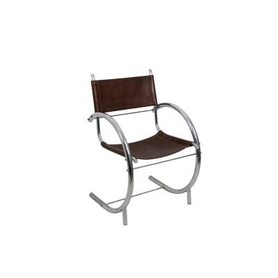 Armchair In Chromed Metal And Red Leather, 1930's - Ls3932651