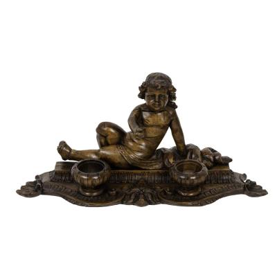 Inkwell In Wood Figuring A Child, 19th Century - Op445151