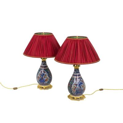Pair Of Lamps In Delftware And Gilt Bronze, Circa 1880 - Ls4242671