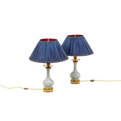 Pair Of Lamps In Celadon Porcelain, Circa 1880 - Ls4364591