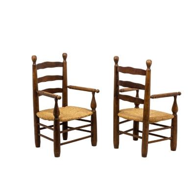 Pair Of Straw Armchairs In Natural Beech, 1950s - Ls4544331