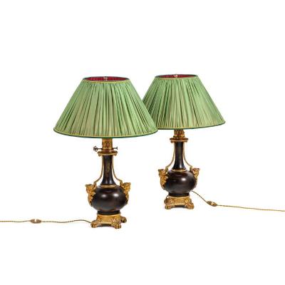 Pair Of Lamps In Plate And Gilt Bronze, Circa 1880, Op529901