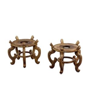 Pair Of Asian Style Iron Wood Plinths, 1900s, Ls4644211