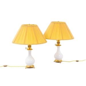 Pair Of Lamps In White Porcelain And Bronze, Circa 1880, Ls3770397