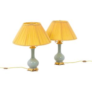 Pair Of Lamps In Céladon Porcelain And Gilt Bronze, Circa 1880, Ls4418621a