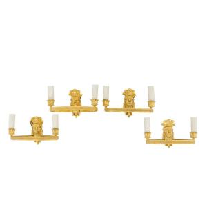 Maison Baguès, Set Of Four Wall Sconces In Bronze, Circa 1900, Ls5062831b