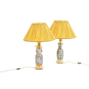 Pair Of Lamps In Porcelain Of Canton And Bronze, Circa 1880, Ls4849553a