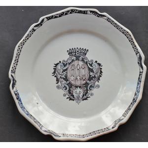 Earthenware Plate Decorated With 18th Century Coats Of Arms.