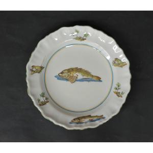 Varages Earthenware Plate Decorated With A Fish. 18th C. 
