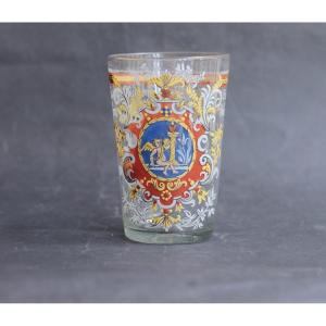 Large Enameled Glass Wedding Goblet, Dated 1762, Bohemia Or Central Germany. 18th Century.