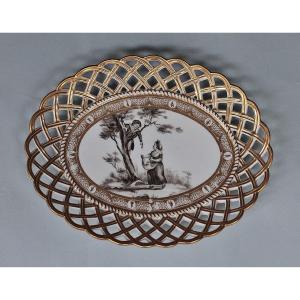 Paris Porcelain Basket (?) Depicting Cherry Picking. Late 18th Century.
