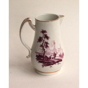 Tournai Porcelain Milk Jug With Purple Monochrome Decoration, 18th Century.
