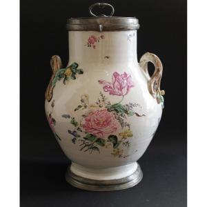 Aprey Earthenware Vase Or Tobacco Pot Decorated With Flowers, 18th Century