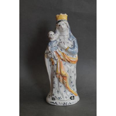 Virgin And Child In Earthenware From Rennes (france) Eighteenth Century