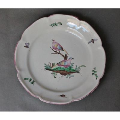 Aprey Earthenware Plate With Bird Decor. Eighteenth Century.
