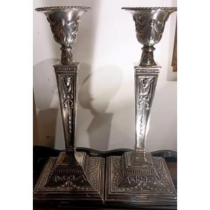 Pair Of Large 19th Century English Silver-plated Torches