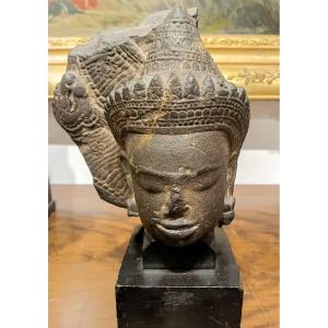 Buddha Head In Gres Cambodia Khmer XII/xiii Th Century
