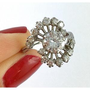 1960s Fils Tourbillon Ring Brilliant Cut Diamonds On Platinum