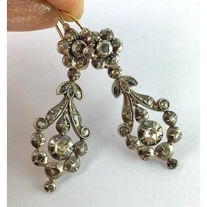 Pink Diamond Drop Earrings In Yellow Gold And Silver Napoleon III (napoléon 3)