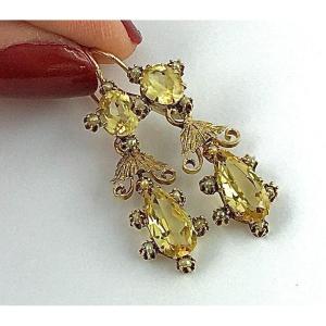 Citrine And Fine Pearl Dangle Earrings In Yellow Gold Napoleon III